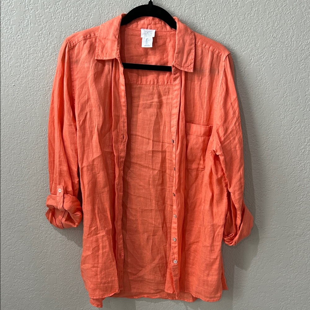 Linen peach/coral casual shirt